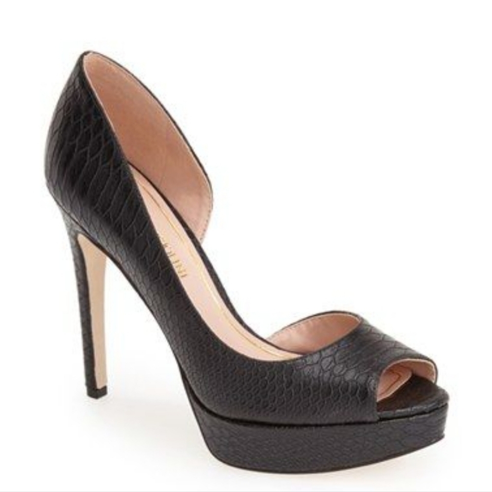 Enzo Angiolini Animal Skin Pattern Black Peep Toe Heels 9M